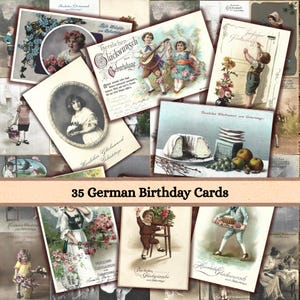 Vintage Deutsche Geburtstagskarten Set (Digitaler Download)