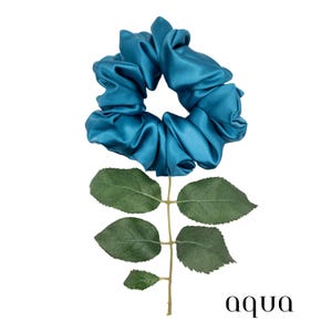 Aqua 100% Mulberry Silk Scrunchie, Pure Silk Hair Tie, 22 Momme, No-Crease Hair Accessory, Luxury Gift, Handmade Gift for Her
