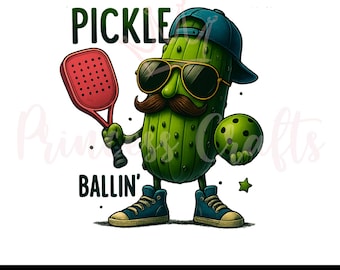 Diseño de sublimación de pepinillo con bigote y hombre de pickleball divertido PNG