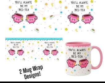 Diseño de taza de té de la mejor calidad, Kawaii Bes-tea, Envoltorio personalizado para taza de té, Regalo para amantes del té
