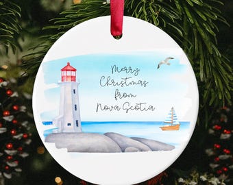 Adorno navideño de Nueva Escocia, Adorno de Peggy's Cove, Feliz Navidad NS, Regalo de la Provincia Marítima, Regalo para ella, Regalo para él