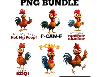 Paquete PNG de pollos divertidos, más de 10 diseños de sublimación de gallinas sarcásticas, citas para combinar, descarga digital de camisetas o tazas de estilo rústico.