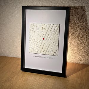 Gepersonaliseerde 3D-poster met coördinaten, kaart en hart, geschikt voor thuis, familie, geboorteplaats, housewarming, verhuizing, Valentijnsdag, jubileum, bruiloft en Kerstmis.