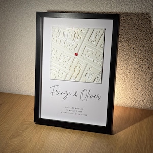Gepersonaliseerde 3D-poster "Waar het allemaal begon" kaart & hart / locatie voor stellen, Valentijnsdag, jubileum, cadeau, housewarming, bruiloft, Kerstmis, dating