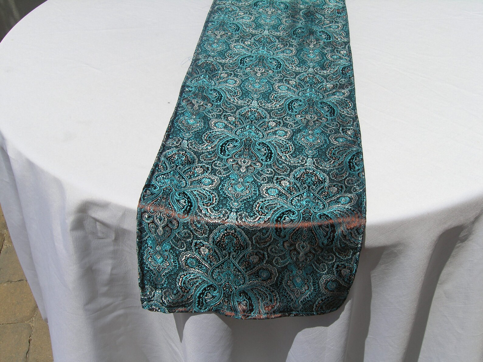Damask Print Table Runner Teal and Brown Brocade Damask Etsy