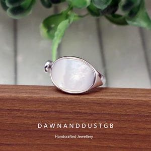 S925 Sterling Silver Oval Shell Ring - Geometric Adjustable Statement Band, Trendy Boho Stackable Jewelry,Dainty Finger Ring for Women