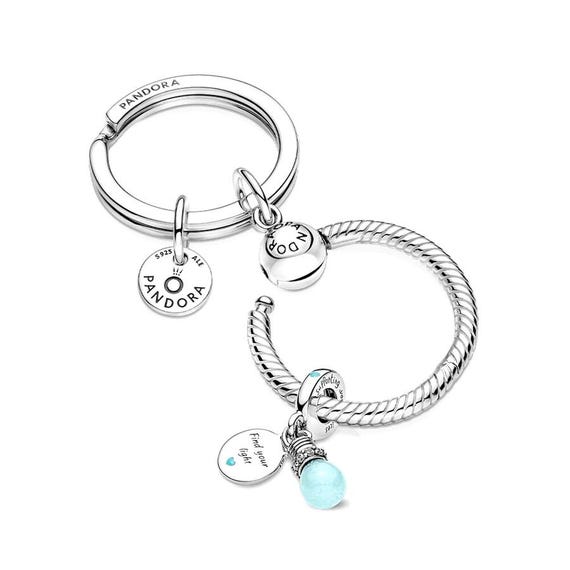 Pandora S925 Ale Silver Find Your Light Charm and Key Ring Set