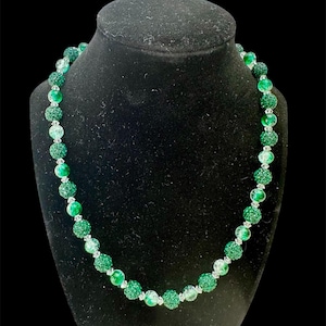 Rhinestone emerald green beaded necklace