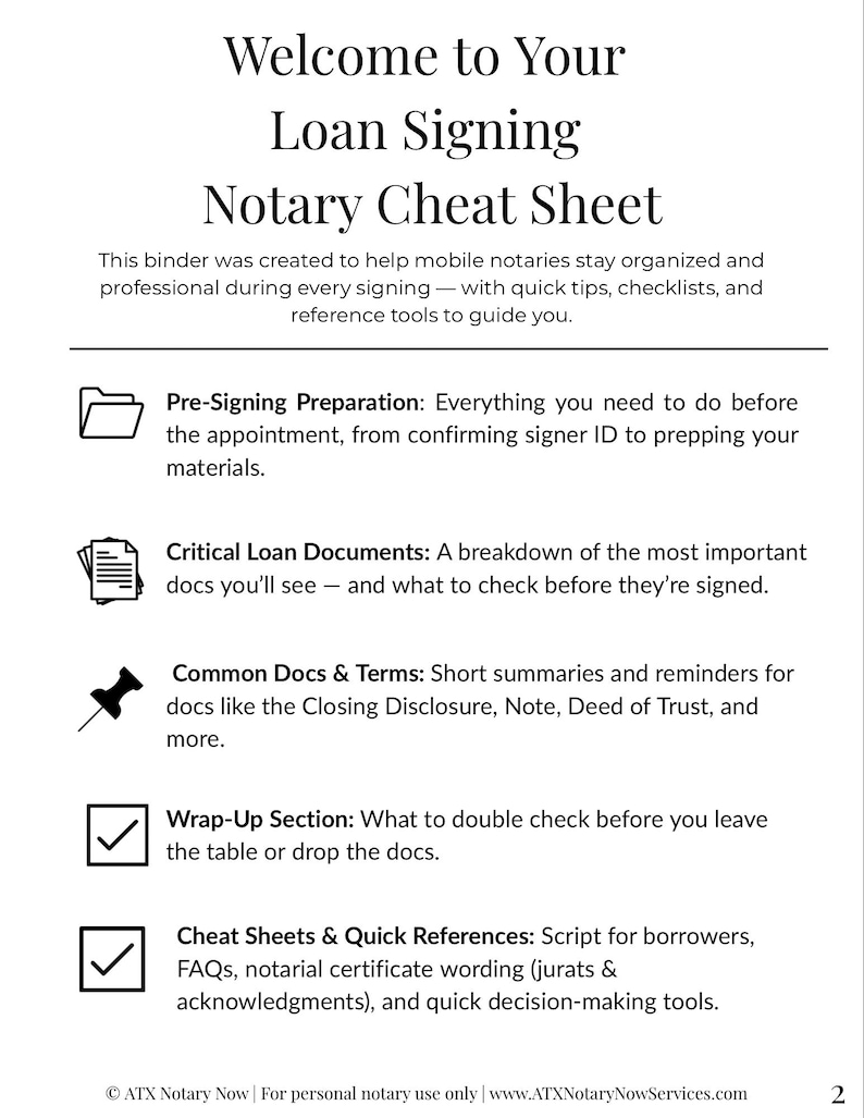 Notary Loan Signing Cheat Sheet Binder: Mobile Notary Guide (digital Download, 24-page PDF) - Etsy