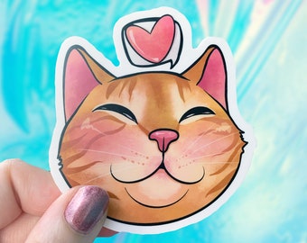 Orange Tabby Cat Vinyl Sticker, Waterproof Laptop Decal