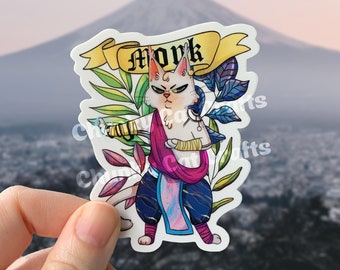 DnD Monk Sticker - DnD Cat Stickers - Fantasy RPG Vinyl Decal