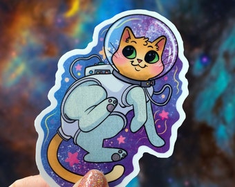 Astronaut Cat Sticker in Space | Waterproof Vinyl Decal