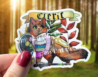 DnD Cleric Sticker - DnD Cat Stickers - Fantasy RPG Vinyl Decal