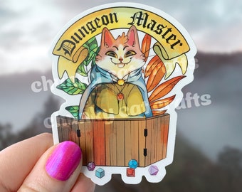 Dungeon Master Cat Vinyl Sticker: RPG Fantasy Decal (3" x 2.48")