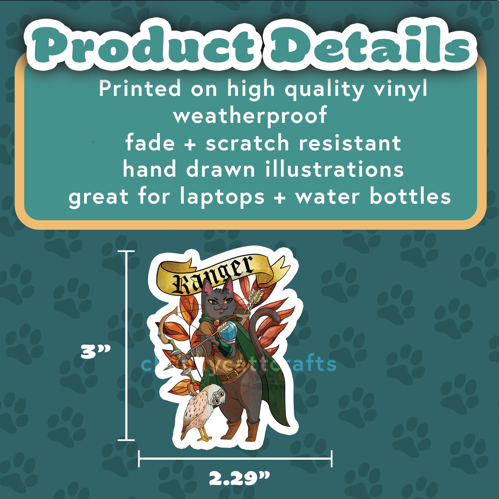 Dnd Stickers Ranger Dnd Ranger Sticker - Dnd Cat Stickers - Fantasy RPG Vinyl Decal - Etsy