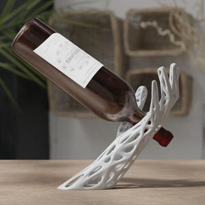 Unique Sculptural Wine Bottle Holder - Artistic Hand Design for Home Bar Decor