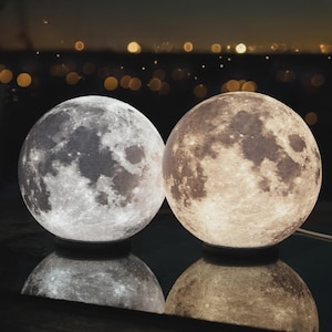 3D Printed Moon Lamp - Realistic Lunar Night Light, USB Rechargeable LED Lamp, Unique Space Gift, Bedroom Decor