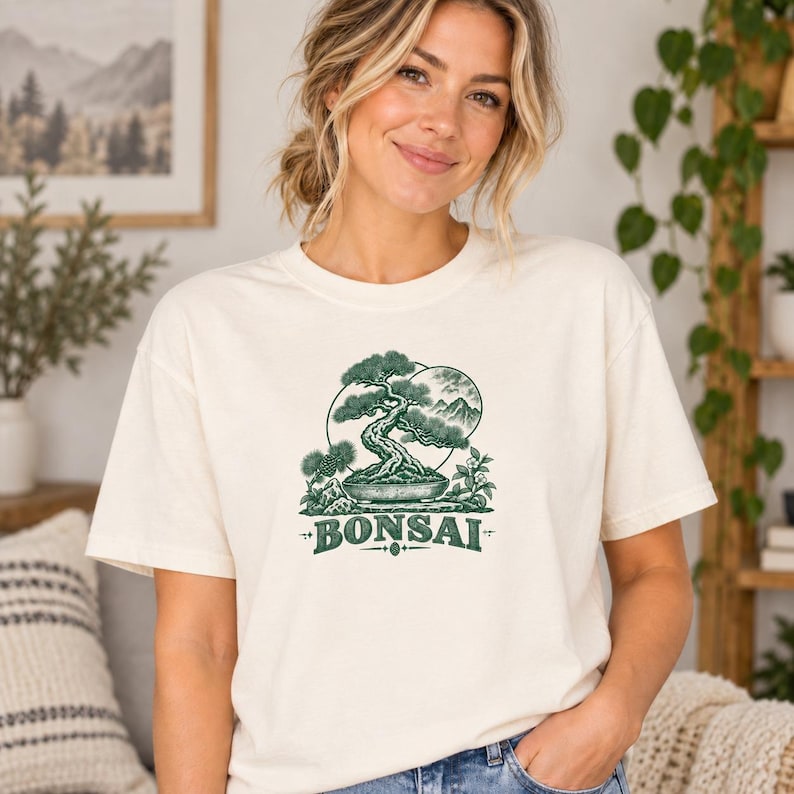 Bonsai-Baum-T-Shirt, Vintage-T-Shirt mit japanischem Pflanzenmotiv, Geschenk für Pflanzenliebhaber Bild 4