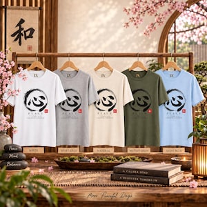 Camiseta com Kanji da Paz, Camiseta Zen Enso Circle, Presente de Meditação com Caligrafia Japonesa imagem 4