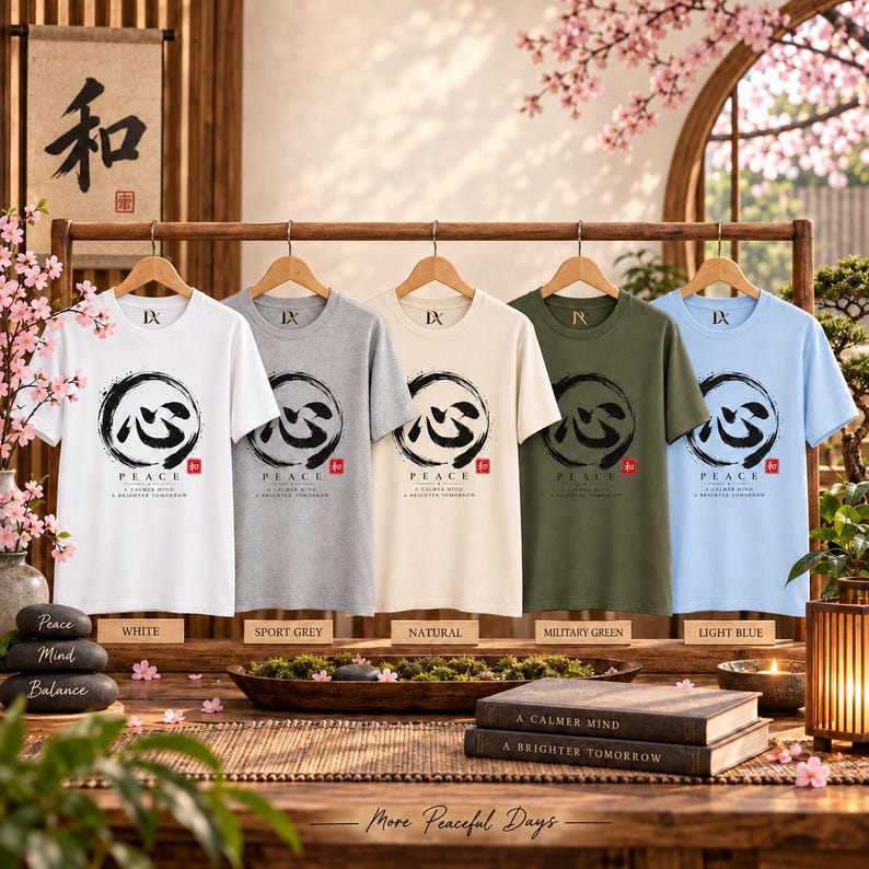 Camiseta com Kanji da Paz, Camiseta Zen Enso Circle, Presente de Meditação com Caligrafia Japonesa imagem 4