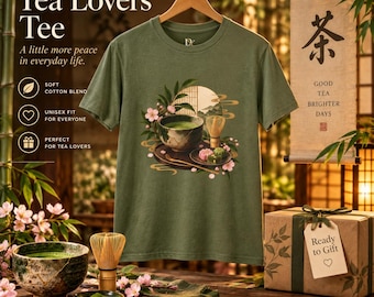 Matcha-Tee-T-Shirt, T-Shirt mit japanischem Teezeremonie-Motiv, Geschenk für Matcha-Liebhaber, Grüntee-Shirt, Sakura-Wagashi-Grafik-T-Shirt, Geschenk für Teeliebhaber
