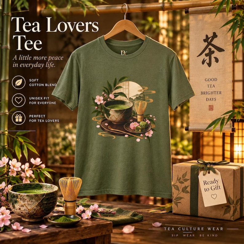 抹茶Tシャツ、日本の茶道Tシャツ、抹茶好きへのギフト 画像 3