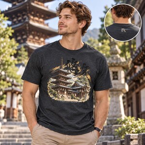 Camiseta con diseño de templo japonés, pagoda de cinco pisos, kanji Yukyu, regalo de viaje a Japón imagen 11