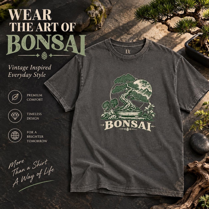Bonsai-Baum-T-Shirt, Vintage-T-Shirt mit japanischem Pflanzenmotiv, Geschenk für Pflanzenliebhaber Bild 2