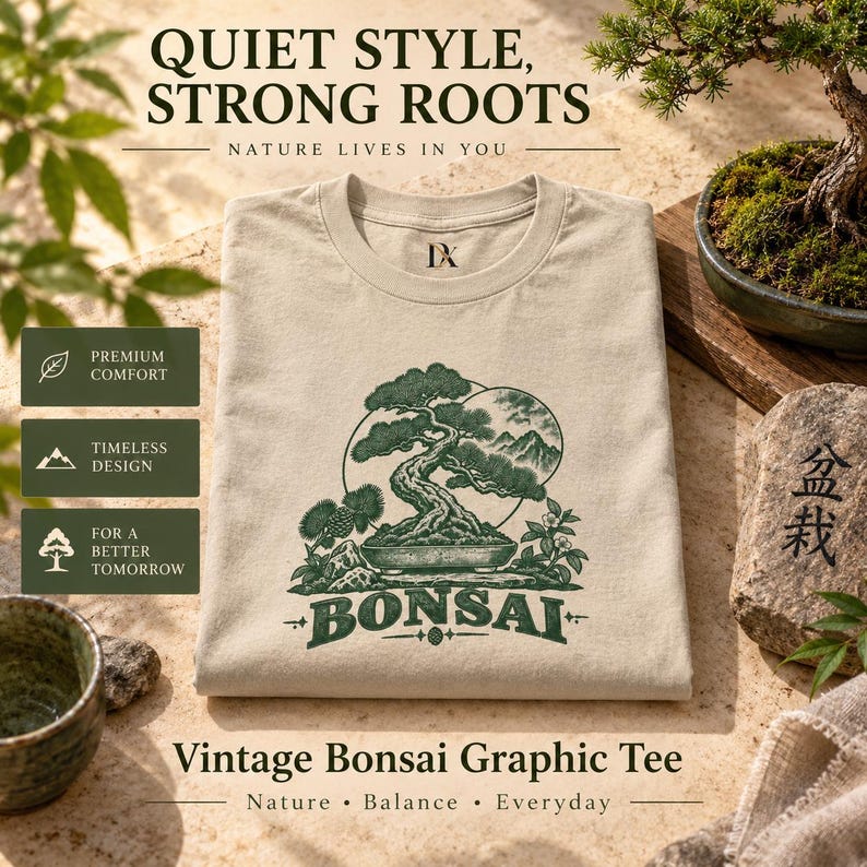 Bonsai-Baum-T-Shirt, Vintage-T-Shirt mit japanischem Pflanzenmotiv, Geschenk für Pflanzenliebhaber Bild 19