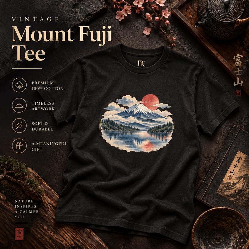 T-shirt met de berg Fuji, vintage Japans landschap T-shirt, Japan reiscadeau afbeelding 4
