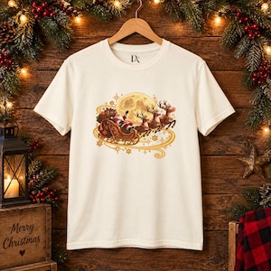 Jultomten Sleigh Barn T-shirt, Ren Måne Jult-shirt, Julklapp för barn bild 13