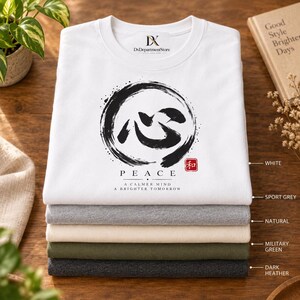 Camiseta com Kanji da Paz, Camiseta Zen Enso Circle, Presente de Meditação com Caligrafia Japonesa imagem 12