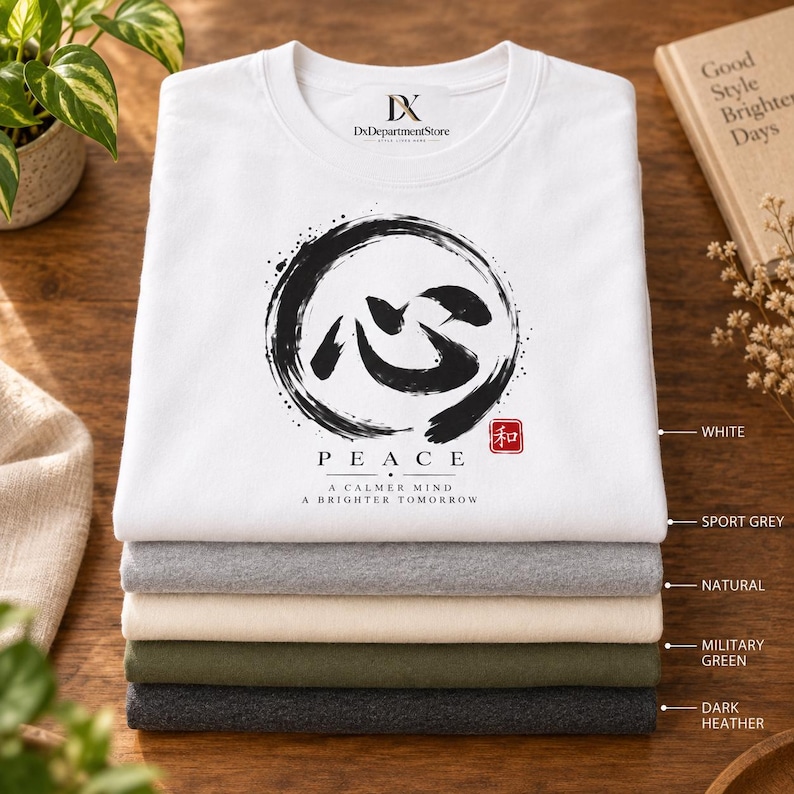 Camiseta com Kanji da Paz, Camiseta Zen Enso Circle, Presente de Meditação com Caligrafia Japonesa imagem 12