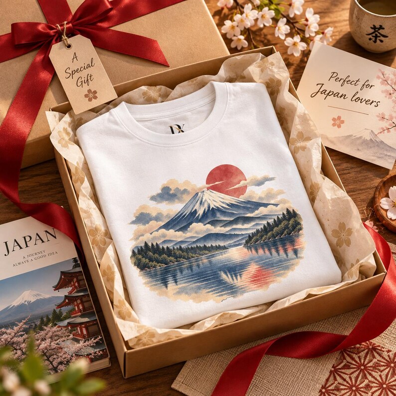 T-shirt met de berg Fuji, vintage Japans landschap T-shirt, Japan reiscadeau afbeelding 5