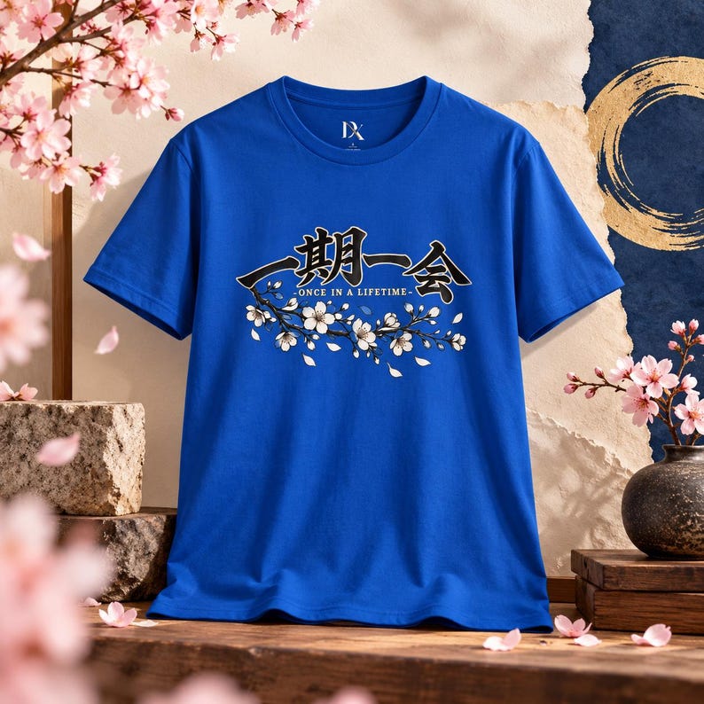 Ichigo Ichie T-Shirt, Japanese Calligraphy Tee, Cherry Blossom Kanji, Once in a Lifetime Gift image 16