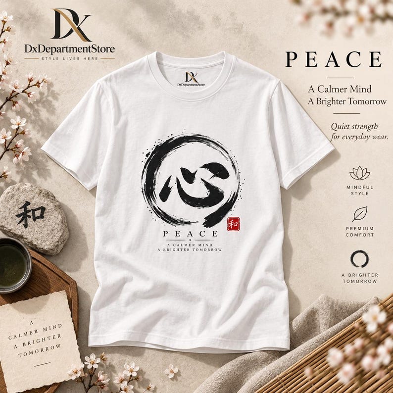 Camiseta com Kanji da Paz, Camiseta Zen Enso Circle, Presente de Meditação com Caligrafia Japonesa imagem 20
