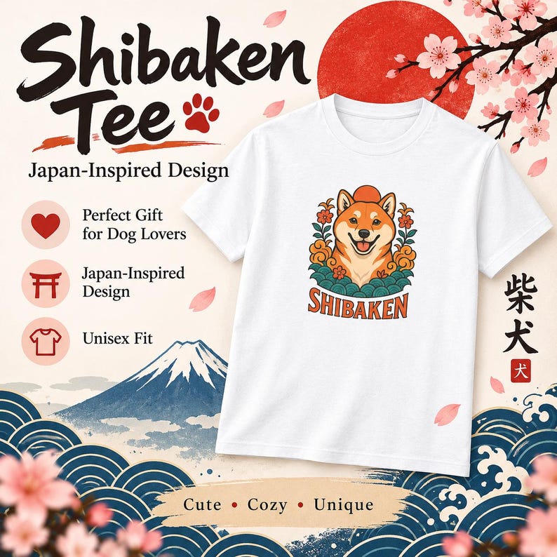 Shiba-Inu-T-Shirt, süßes japanisches Hunde-T-Shirt, Geschenk für Shiba-Mama, Shirt für Hundeliebhaber, Kawaii-Shiba-Grafik-T-Shirt, Unisex-Shirt mit japanischer Kunst Bild 2