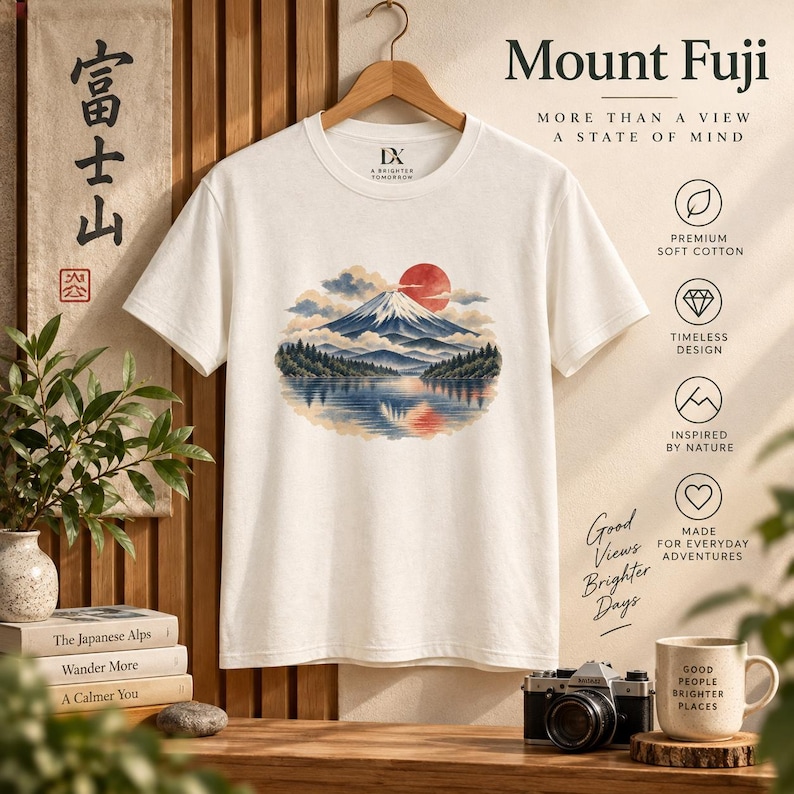 T-shirt met de berg Fuji, vintage Japans landschap T-shirt, Japan reiscadeau afbeelding 6