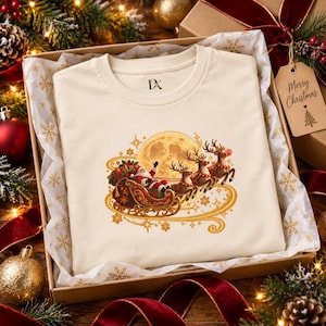 Jultomten Sleigh Barn T-shirt, Ren Måne Jult-shirt, Julklapp för barn bild 12