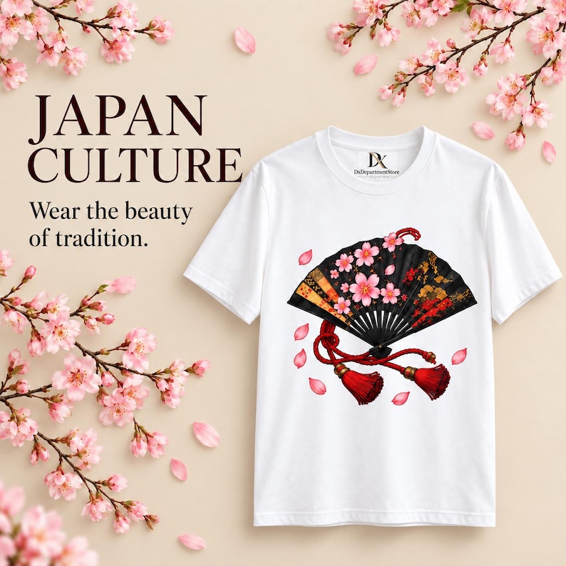 Camiseta japonesa con abanico plegable, camiseta Sensu con estampado de flores de cerezo, regalo para amantes de Japón. imagen 8