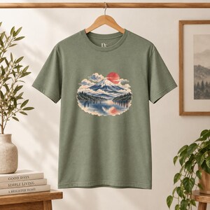 T-shirt met de berg Fuji, vintage Japans landschap T-shirt, Japan reiscadeau afbeelding 9