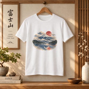 T-shirt met de berg Fuji, vintage Japans landschap T-shirt, Japan reiscadeau afbeelding 16