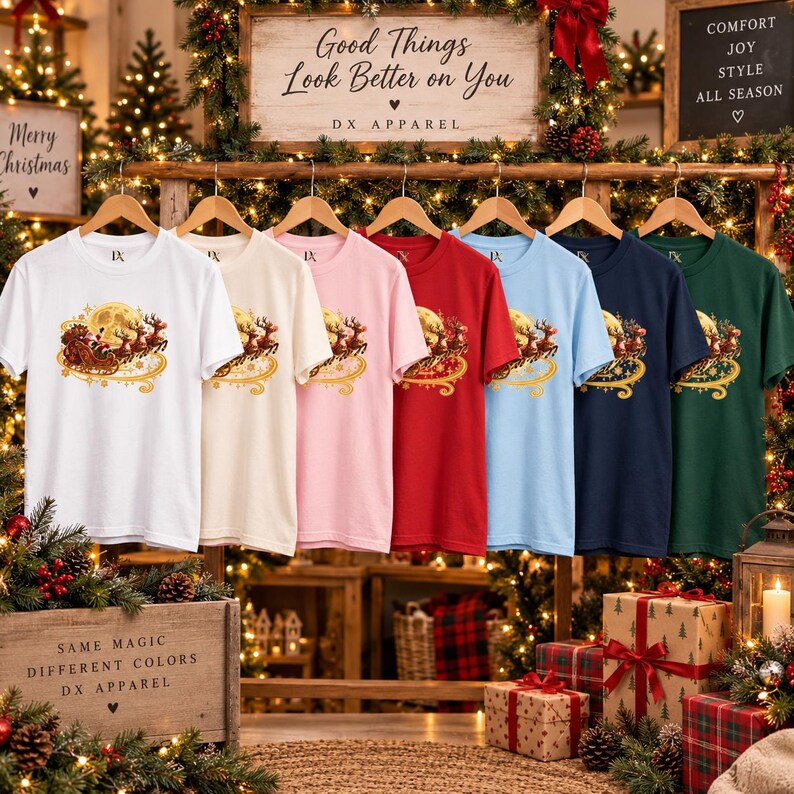 Jultomten Sleigh Barn T-shirt, Ren Måne Jult-shirt, Julklapp för barn bild 14