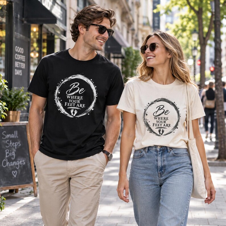 Camiseta "Be Where Your Feet Are", camiseta con cita sobre mindfulness, regalo de Enso Circle Yoga imagen 4