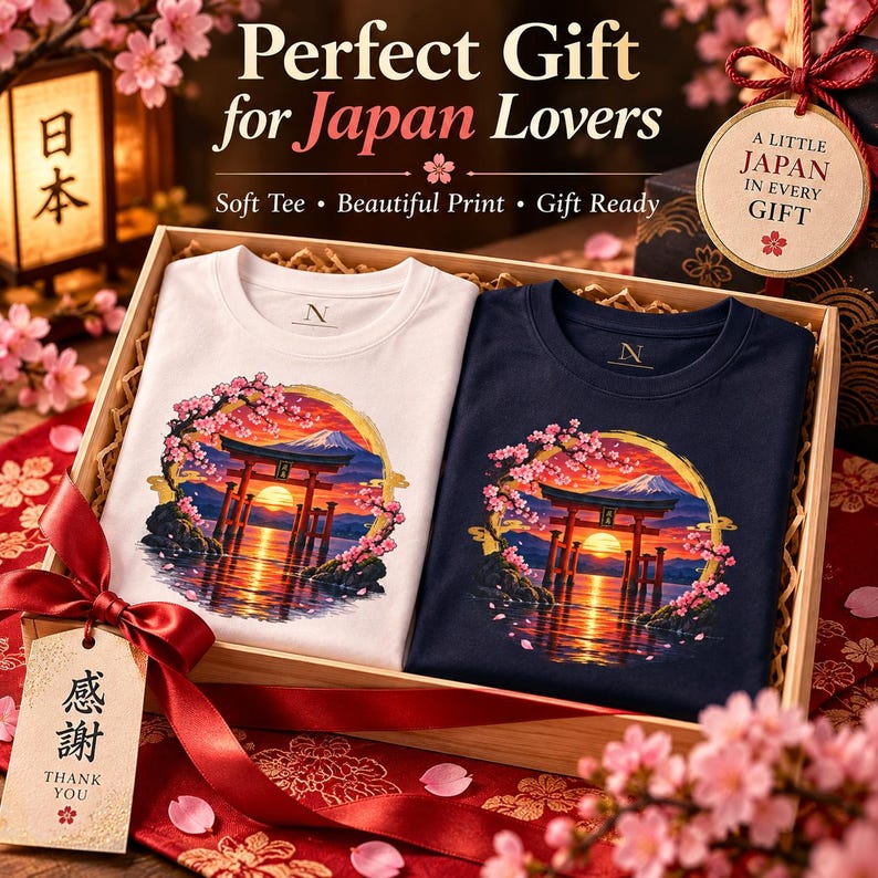 Camiseta Torii Gate, Camiseta Pôr do Sol em Santuário Japonês, Presente de Viagem ao Japão com Estampa de Cerejeiras em Flor imagem 10