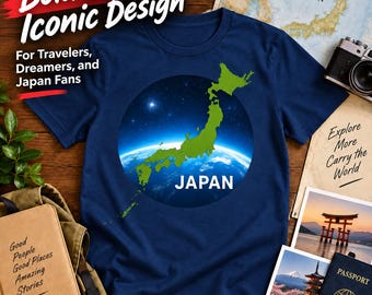 T-Shirt „Japan aus dem Weltraum“, Erdkarten-T-Shirt, Geschenk für Japan-Reisende, Shirt für Weltraumfans, Japan-Souvenir, Unisex-T-Shirt mit Planet-Erde-Grafik