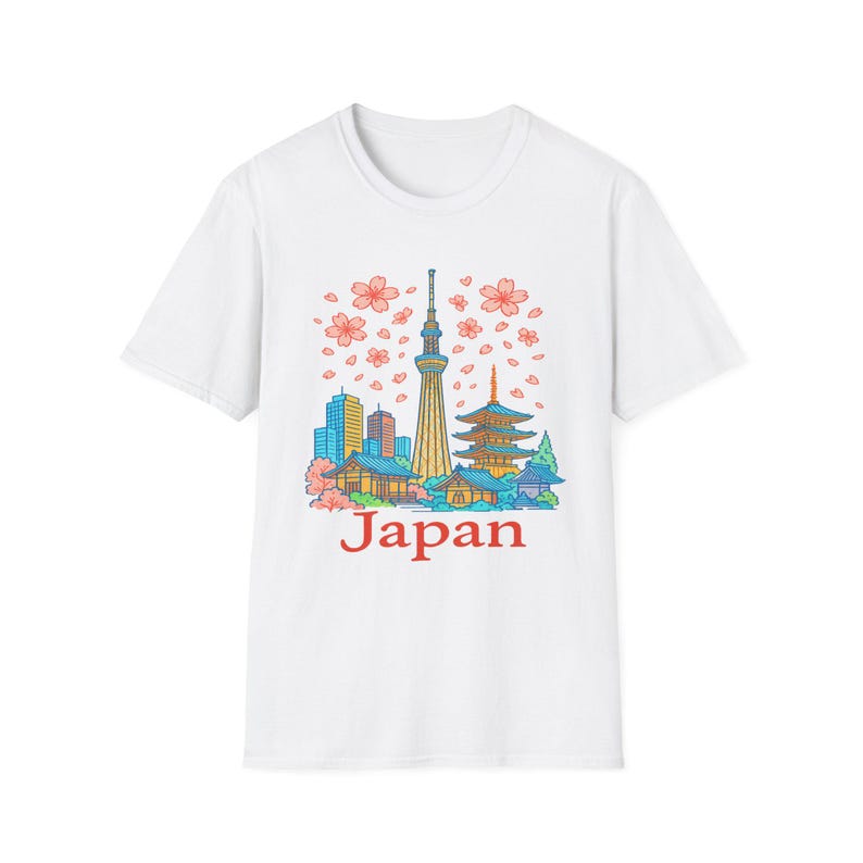 Japan Stadt T-Shirt, Sky Tower Unisex T-Shirt, Kirschblüte, Blumen T-Shirt, Reise Shirt, Japan Souvenir, Frühlingsmode, Geschenkidee Bild 7