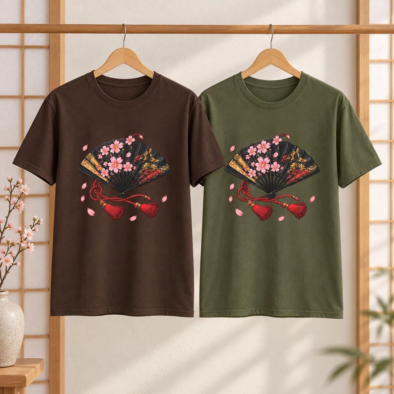 Camiseta japonesa con abanico plegable, camiseta Sensu con estampado de flores de cerezo, regalo para amantes de Japón. imagen 11