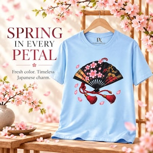 Camiseta japonesa con abanico plegable, camiseta Sensu con estampado de flores de cerezo, regalo para amantes de Japón. imagen 5