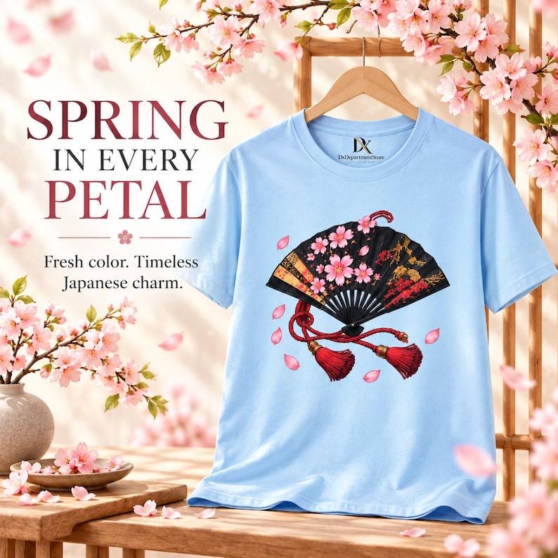Camiseta japonesa con abanico plegable, camiseta Sensu con estampado de flores de cerezo, regalo para amantes de Japón. imagen 5